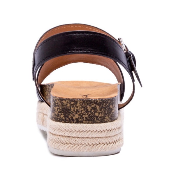 Qupid Cancun Black Rafia Espadrille Cork Wedge Platform Sandal - Picture 7 of 12